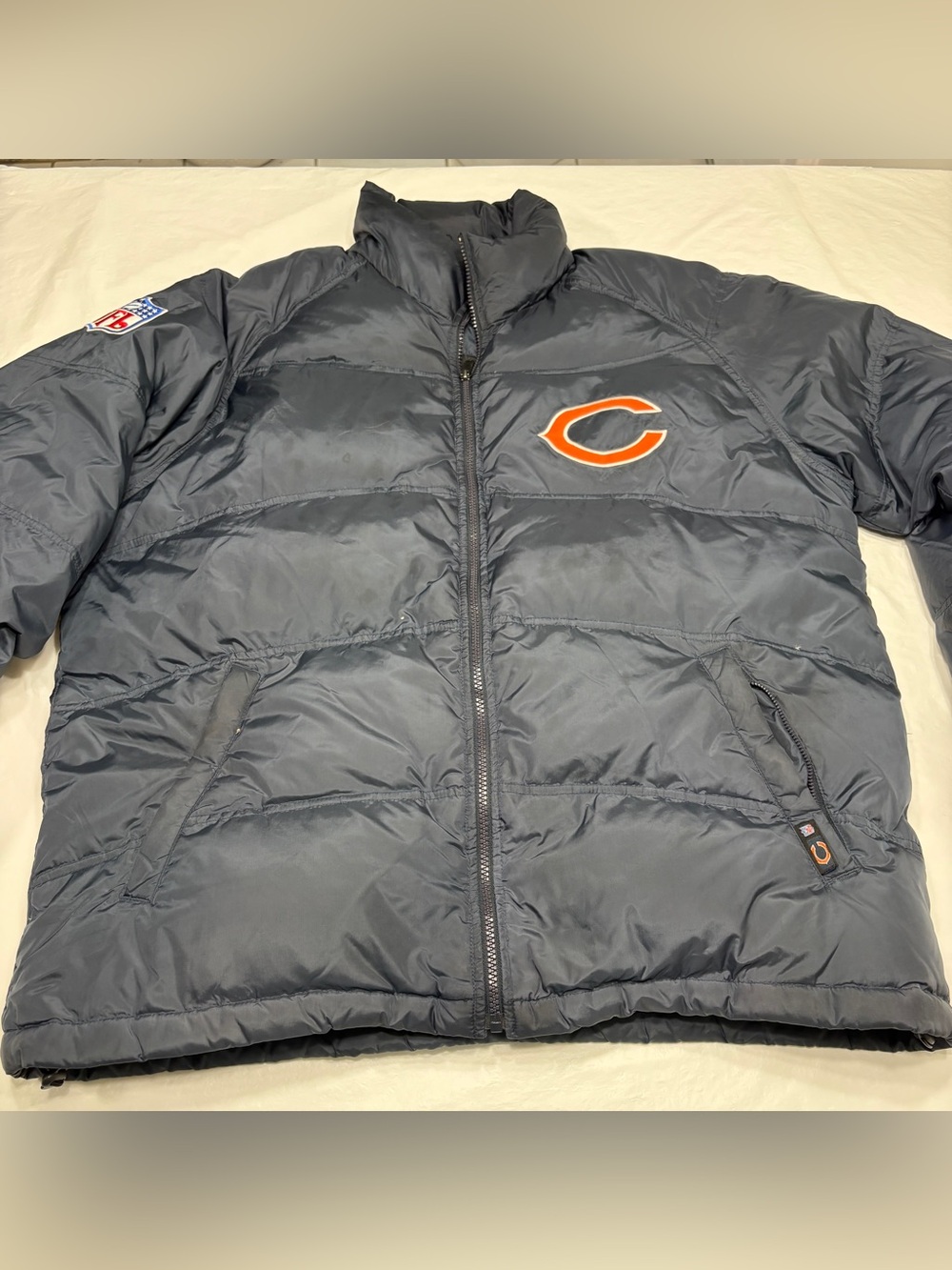 Reebok On Field NFL Chicago Bears Blue Goose Down Puffer Jacket Mens Large